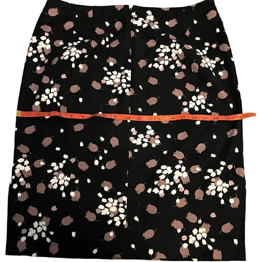 Ann Taylor Loft Pencil Skirt with Side Slits Black Mauve White Floral Sz 12
